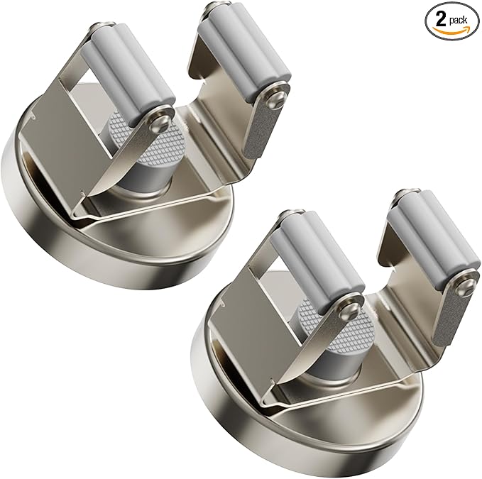 ULIBERMAGNET Magnetic Mop Broom Holder, Heavy Duty Movable Magnetic Mounted Utility Storage Mop Shovel Hanger for Garage, Kitchen, Laundry, Garden (2 Pack/Silver)