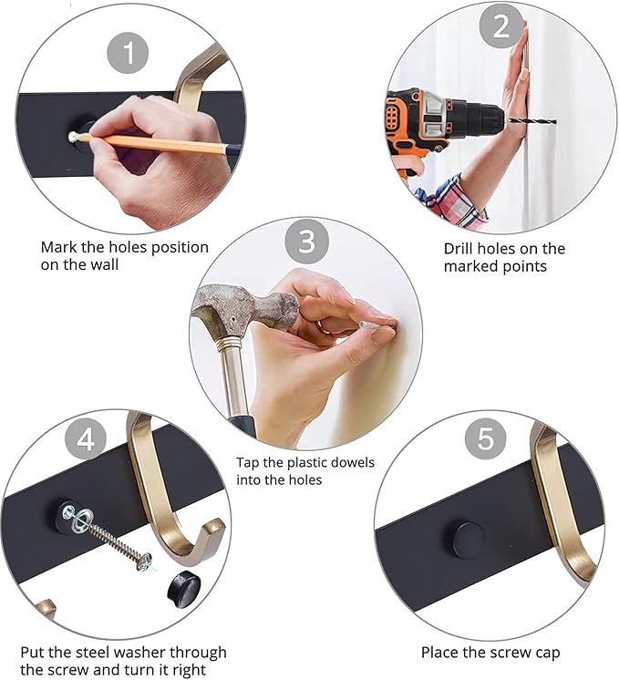 AZW Coat Rack Wall Mount,Heavy Duty Stainless Steel Metal Coat Hooks Hanging for Robes Bags Keys Hat Clothes and Bathroom Door Towels Hanger(Black and Gold 4 Hooks)-NeatNest