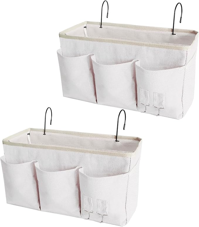Bedside Caddy, Bedside Hanging Storage Organizer forBunk and Hospital Beds,College Dorm Bed,Can be Placed Glasses Books Mobile Phones (White 2)…-NeatNest