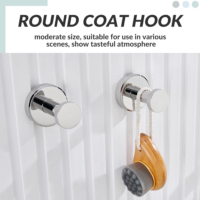 APLusee Polished Chrome Bathroom Towel Hooks 2 Pack, 304 Stainless Steel Round Robe Hooks for Bathroom Kitchen Garage, Heavy Duty Wall Mounted Towel Hanger