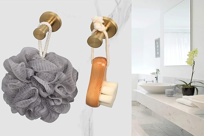 Bath Towel Hooks, 6 Pack Round Coat Hooks, Sturdy Wall Mounted Robe Hook, SUS 304 Stainless Steel Heavy Duty Clothes Hanger, Wall Towel Hooks for Bathroom Bedroom Kitchen (2 in, Gold)