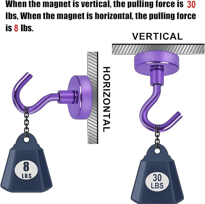 DIYMAG Magnetic Hooks, 30Lbs Strong Heavy Duty Cruise Magnet S-Hooks for Classroom, Fridge, Hanging, Cabins, Grill, Kitchen, Garage, Workplace and Office etc, (10 Pack-Purple)-NeatNest