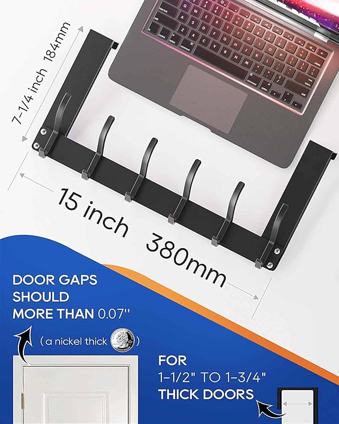 2Pack Foldable Over The Door Hanger, No Assembly Required Door Hanger Hook, Sturdy Over The Door Coat Rack, Over The Door Hooks for Hanging Clothes, Towels, Hats, Matte Black
