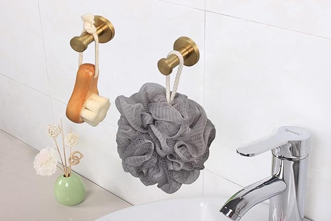Bathroom Towel Hooks, 4 Pack Round Coat Hooks, Sturdy Wall Mounted Robe Hook, SUS 304 Stainless Steel Heavy Duty Clothes Hanger, Wall Towel Hooks for Bathroom Bedroom Kitchen(2 in, Gold)