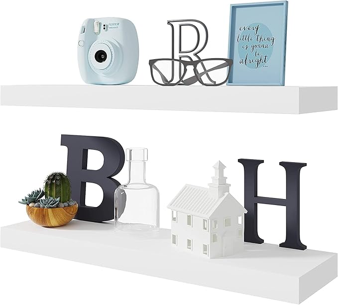 BAMEOS Floating Shelf,Wall Shelf,Decor Wall Mounted Shelves,Hanging Shelf Set L24xW6 for Bathroom Kitchen Living,Kitchen,Room Bedroom Storage,White-NeatNest