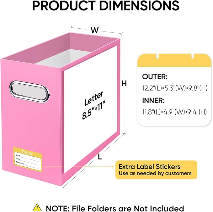 BALEINE File Organizer Box, Cardboard File Folder Organizer with Handle for Letter Size, Portable Collapsible Hanging Filing Box for Home Office Document Storage (2 Pack, Pink)-NeatNest