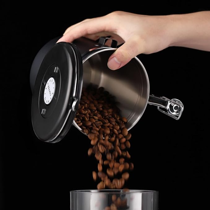 Airtight Coffee Container with CO2 Valve, Holds up to 1.5lb of Beans Stainless Steel Coffee Canister - One-Way Valve Keeps Beans Fresh, Lid, Date Tracker & Scoop, for Coffee Beans Grounds, Tea.