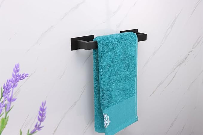 Bathroom Towel Bar Self Adhesive, No Drilling Towel Rack Easy to Install,Hand Towel Holder Made of Premium Stainless Steel Sticky on Hand Towel Hanger for Kitchen, Toilet(12IN, Black)-NeatNest