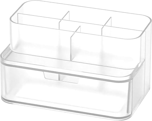 BLUE GINKGO Compact Desk Organizer – Small 5-Compartment, Half Drawer Storage – Pen Holder, Stationery Organizer for Desktop, Vanity, Shelf (Made in Korea, Transperent)-NeatNest