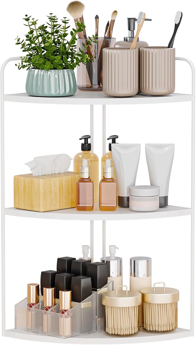 Bathroom Counter Organizer,Countertop Organizer,Vanity Organizers,Bathroom Storage,Bathroom Sink Caddy,Counter Shelf,Corner Counter,Corner Shelves(White)-NeatNest