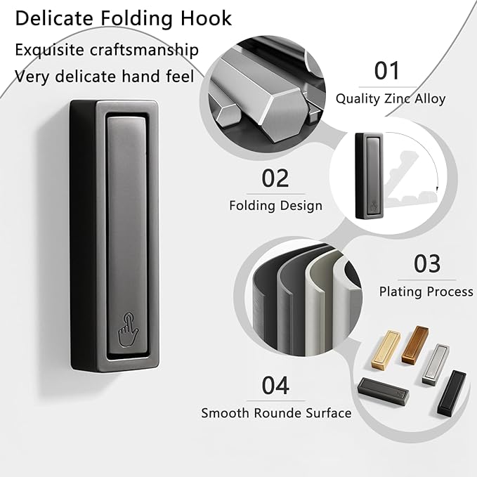 2Pcs Folding Coat Hooks, Heavy Duty Foldable Hook Made of Zinc Alloy, Foldable Wall Hooks for Bathroom, Entryway, Closet, Pool and Kitchen are Coat, Key Backpack, Storage Solutions (Gray)-NeatNest