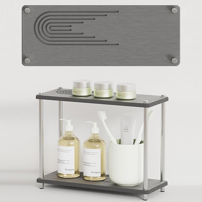 Bathroom Organizer Countertop 2 Tier Stone Drying Bathroom Storage, Skin Care Organizer with Makeup & Perfume