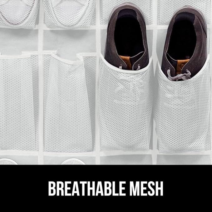 GORILLA GRIP Over the Door Shoe Organizer, 2 Pack, 24 Breathable Mesh Pockets, Space Saving Hanging Storage Holder, Closet Rack Hanger Holds Up to 40 lbs, Hangs on Closets, Shoes, Accessories, White-NeatNest