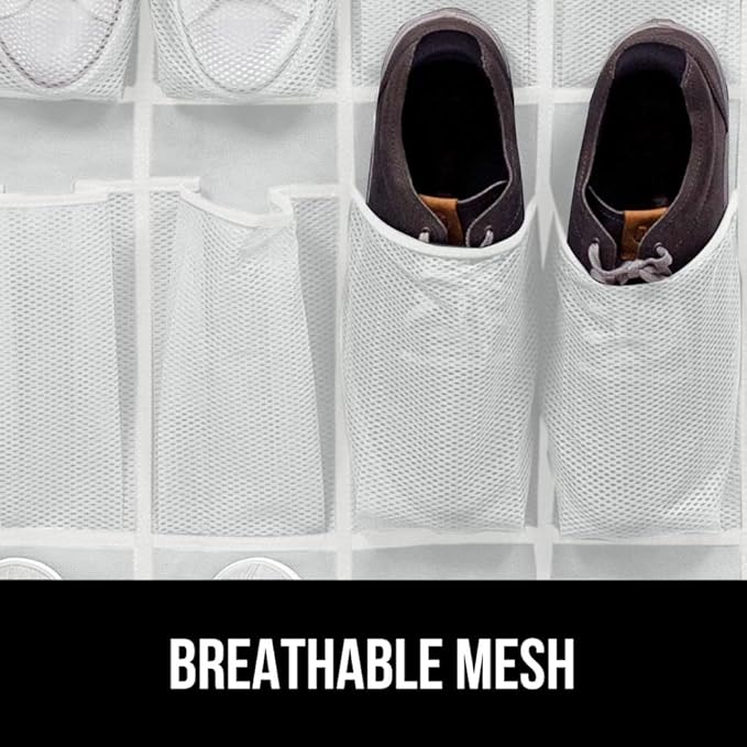 GORILLA GRIP Over the Door Shoe Organizer, 35 Large Breathable Mesh Pockets, Space Saving Hanging Storage Holder, 5 Hook Closet Rack Hanger, Hangs on Closets for Shoes, Accessories 68.5H x 24.5W White-NeatNest