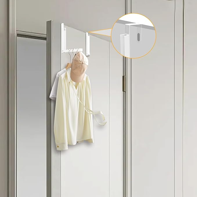 2PCS Over The Door Drying Racks, Folding Over Door Hanger Hooks, Portable Travel Space Saving Collapsible Coat Towel Racks for Clothes, Coats, Towels, Laundry, Bedroom, White