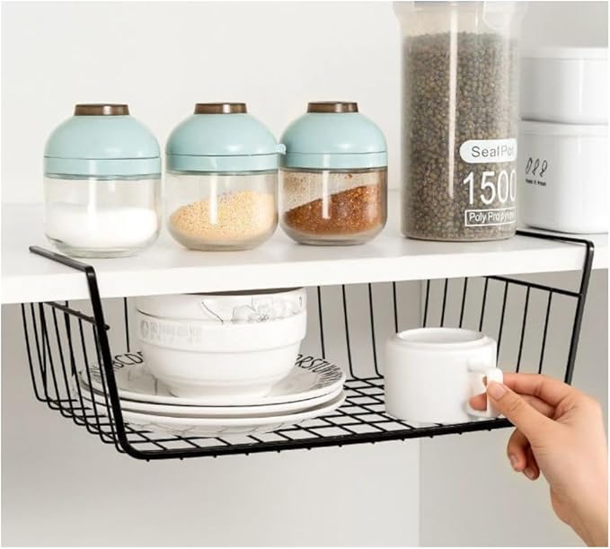 Under Shelf Storage Basket, Pantry Organizers and Storage Laundry Room Organization Under Cabinet Shelf Multipurpose Metal Under Shelf Wire Basket for Kitchen Office Desk (26cm/10in)-NeatNest