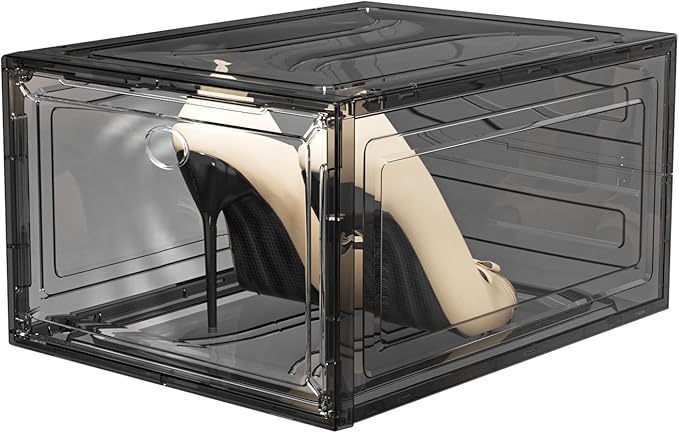 9 Pack Shoe Organizer, Upgrade Harder Solid Plastic Shoe Storage, Shoe Boxes Clear Plastic Stackable, Sneaker Storage, Shoe Organizer for Closet, Shoe Display Case, Black-NeatNest