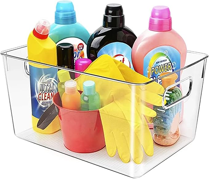 Clear Plastic Storage Bins, Pantry Organizers and Storage or Kitchen Organization and Storage Containers Bins for Organizing, Fridge, Freezer, Bathroom, Pantries, Refrigerator, Cabinet Organizer Bin-NeatNest