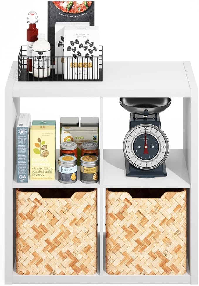 Furinno Hermite 4-Cube Open Shelves Kitchen Storage, Kitchen Island, Bakers Rack, Buffet Sideboard, White-NeatNest