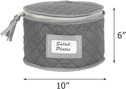 China Storage Case - Salad Plate Quilted Case - 10" W x 6" H - Gray - Includes 12 Felt Separators - Stackable With Padded Interior to Store your Dinnerware Dishes-NeatNest