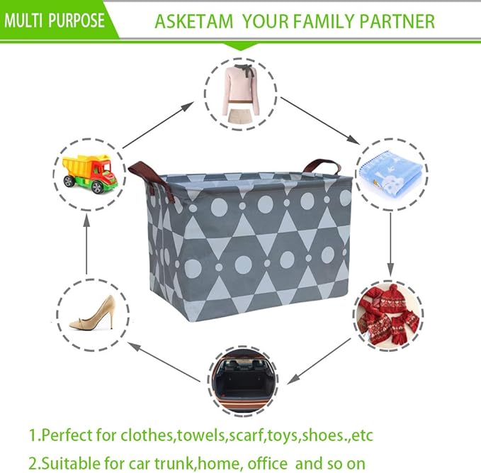 Cute Rectangle Storage Basket Nursery Playroom Bedroom Decor Clothes Basket (Grey hexagon)-NeatNest