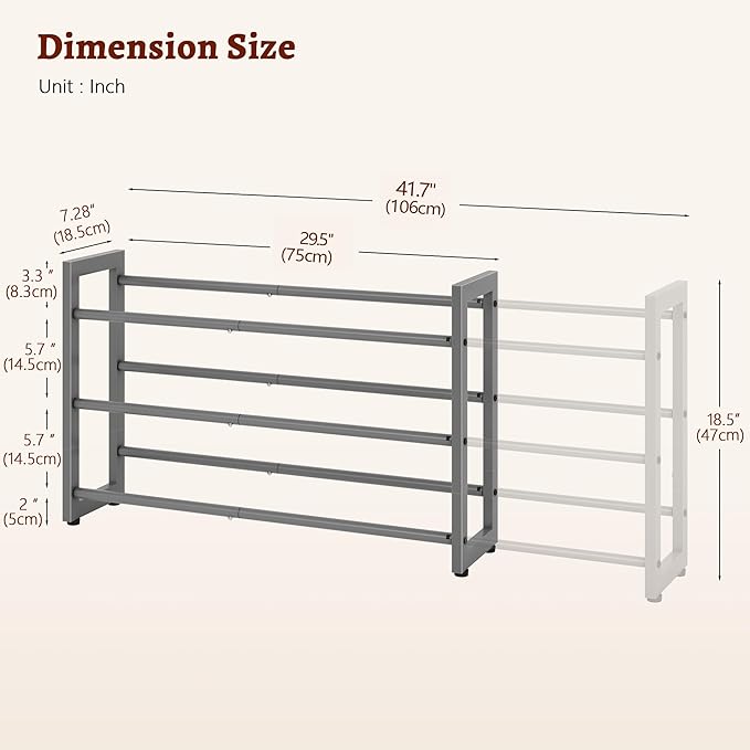 FAVOOSTY 3-Tier Expandable Shoe Rack, Adjustable Shoe Shelf Storage Organizer Space Saving Metal Free Standing Shoe Rack for Entryway Closet Doorway, Silver Grey-NeatNest