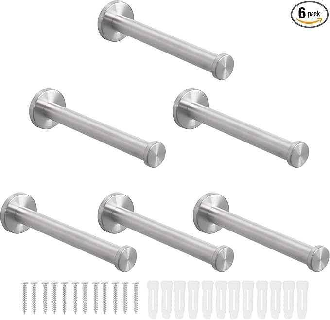 Bath Towel Hooks, 6 Pack Round Coat Hooks, Sturdy Wall Mounted Robe Hook, SUS 304 Stainless Steel Heavy Duty Clothes Hanger, Wall Hooks for Bathroom Bedroom Kitchen (6 in, Brushed)