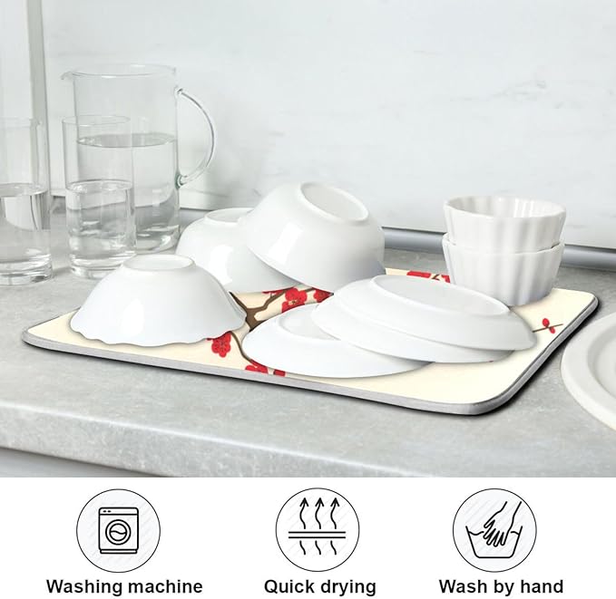 Absorbent Dish Dying Mat XL Oriental Style Painting Kitchen Counter Mat Protector,Reversible,Extra Large 24 x 18 Inches