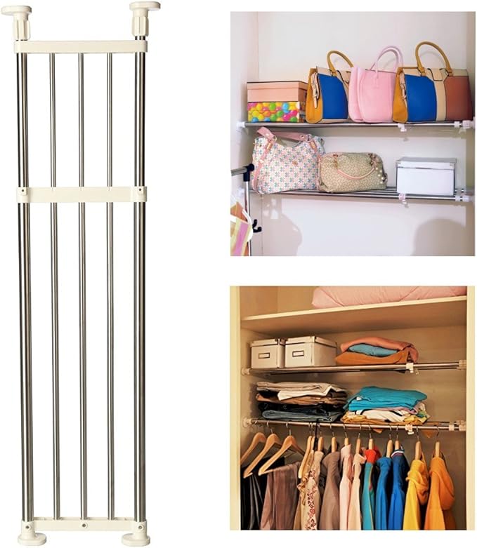 BAOYOUNI Tension Shelf Adjustable Closet Rod Space Saving Wardrobe Clothes Dividers Ivory, 33.07-46.26 Inches-NeatNest