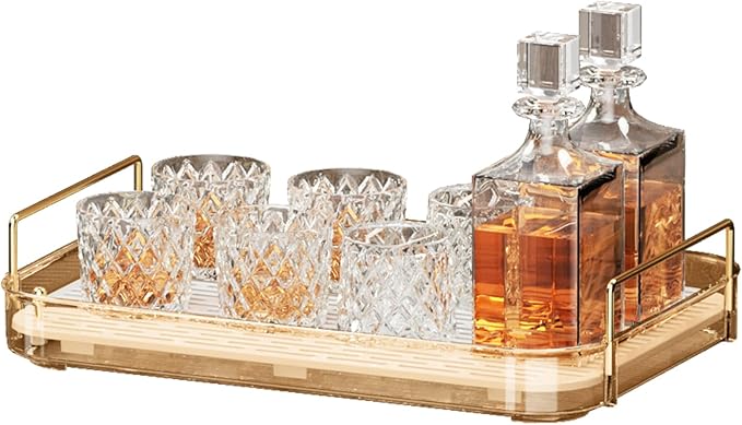 Seoneiro Whiskey Tray and Glass Cup Rack with Drain Board, Mug Holder and Coffee Cup Organizer for Kitchen and Bathroom Countertop