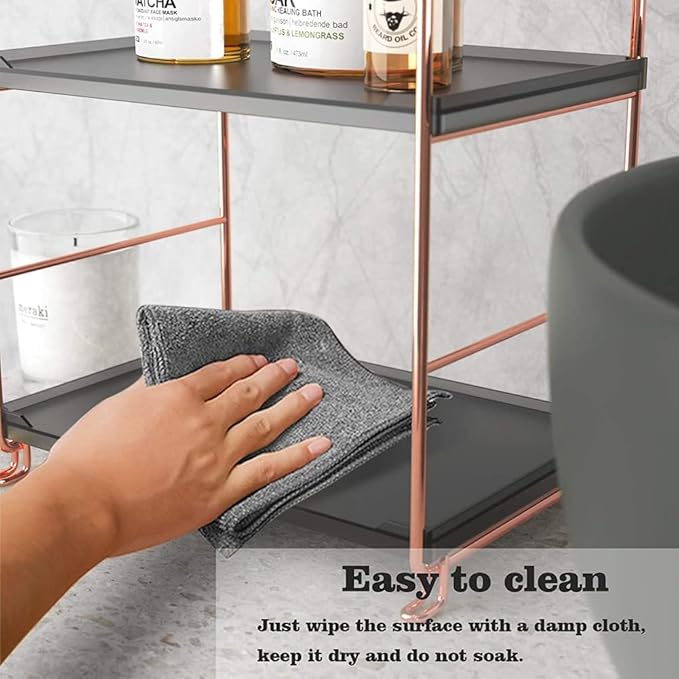 2-Tier Bathroom Countertop Organizer, Vanity Tray Cosmetic & Makeup Storage, Kitchen Spice Rack Standing Shelf, Corner Storage Shelf, Rose Gold&Black-NeatNest