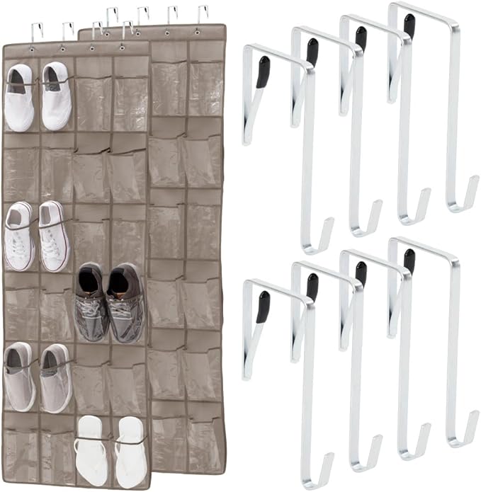 GORILLA GRIP Over the Door Shoe Organizer, 24 Large Breathable PVC Pockets, Space Saving Hanging Storage Holder, Closet Rack Hanger Holds Up to 40 lbs, Hangs on Closets for Shoes 2 Pack, Beige-NeatNest