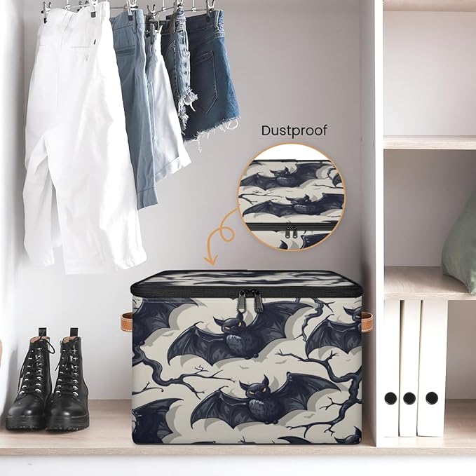 Spooky Bat Storage Bins with Lids, Halloween Fabric Storage Boxes with Zipper, Collapsible Decorative Closet Organizer Cube for Clothes,Organizing, Shelves-NeatNest