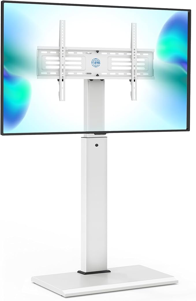 FITUEYES Iron Base Universal Floor TV Stand with Swivel Mount Space Saving for 32-75 Inch LED LCD OLED Plasma Flat Panel or Curved Screen TVs Height Adjustable Wire Management (White)