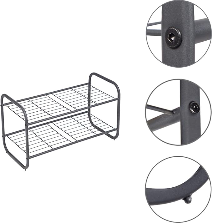 MAX Houser 2-Tier Metal Shoe Rack, Free Standing Shoe Storage Organizer, Wire Grid Shoe Tower for Closet Bedroom, Entryway, Gunmetal-NeatNest