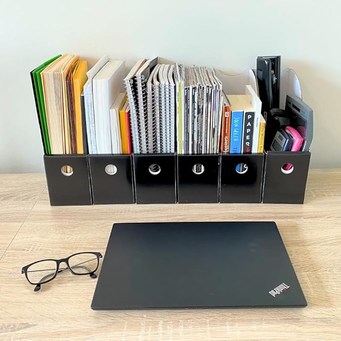 Evelots Magazine File Holder - Set of 12 Black - Office Desk Organizer - Sturdy Cardboard - New Upgraded Double Front Panel for More Stability - Full 4 Inch Wide - Easy Assemble