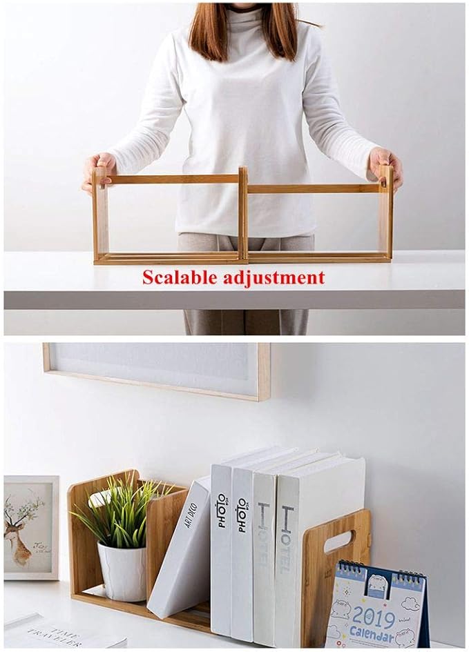 Bamboo Desktop Bookshelf Adjustable Storage Organizer Display Shelf Rack,Countertop Platforms, Book Stands Shelves-NeatNest