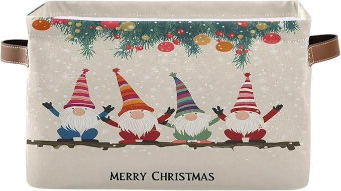 Cute Snow Dot Storage Basket,Large Storage Bin Fabric Collapsible Organizer Bag with Handles 15x11x9.5 inch-NeatNest