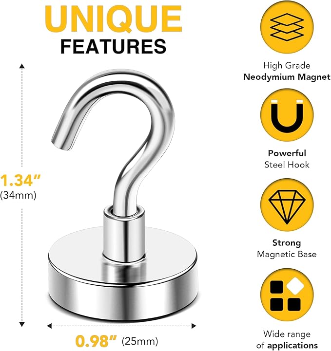 DIYMAG Magnetic Hooks, 80 LB Heavy Duty Strong Magnet with Hooks, Strong Rare Earth Neodymium Magnet Hooks for Hanging, Magnetic Hanger for Curtain, Home, Kitchen, Workplace, 20 Packs-NeatNest