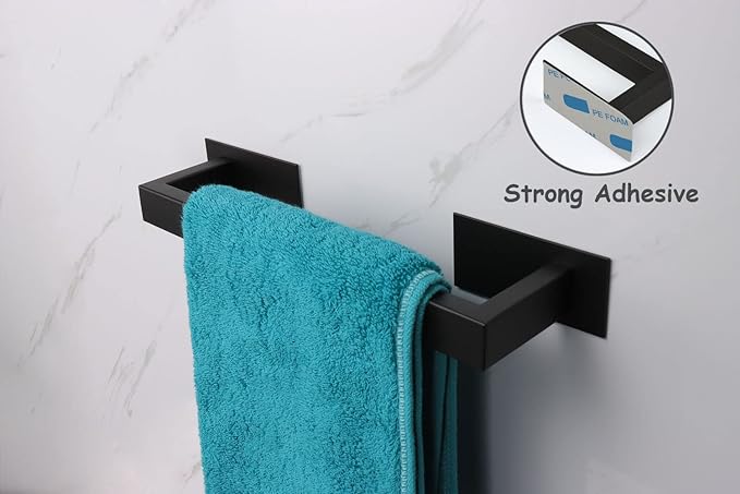 Bathroom Towel Bar Self Adhesive, No Drilling Towel Rack Easy to Install,Hand Towel Holder Made of Premium Stainless Steel Sticky on Hand Towel Hanger for Kitchen, Toilet(12IN, Black)-NeatNest