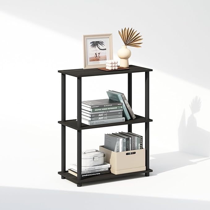 Furinno Turn-N-Tube 3-Tier Multipurpose Compact Bookcase, Espresso/Black-NeatNest