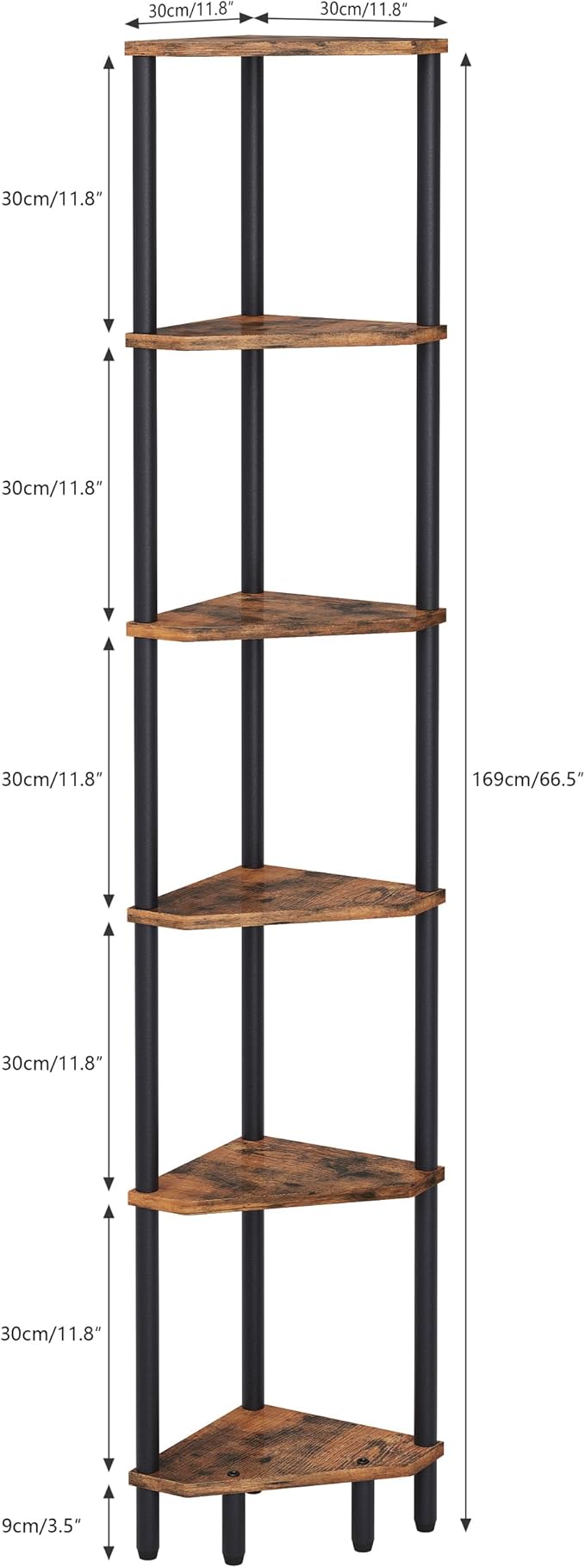 6 Tier Corner Shelf, 66.5'' Tall Standing Shelf, Narrow Display Shelf Stand, Modern Corner Bookshelf, Plant Stand, Corner Bookcase for Living Room, Bedroom, Bathroom, Rustic Brown LCS502R-NeatNest