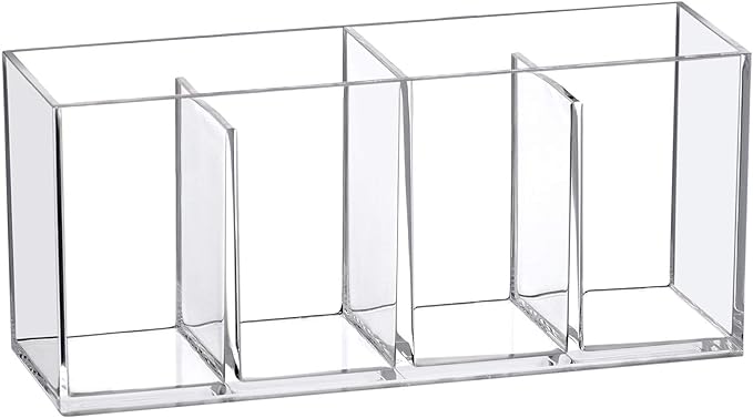 Amazing Abby - Glamour - Acrylic 4-Compartment Makeup Organizer, Transparent Plastic Makeup Brush Holder, Perfect Bathroom Vanity Storage Solution for Makeup Brushes, Eyebrow Pencils, and More-NeatNest