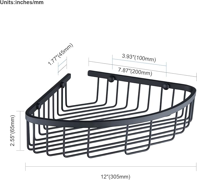 Bathroom Corner Shower Caddy Organizer, Corner-Hollow Design, SUS304 Stainless Steel Heavy Duty Rust-Proof Bathroom Shelf Organizer Holder, Wall Mounted Storage Rack, Matte Black