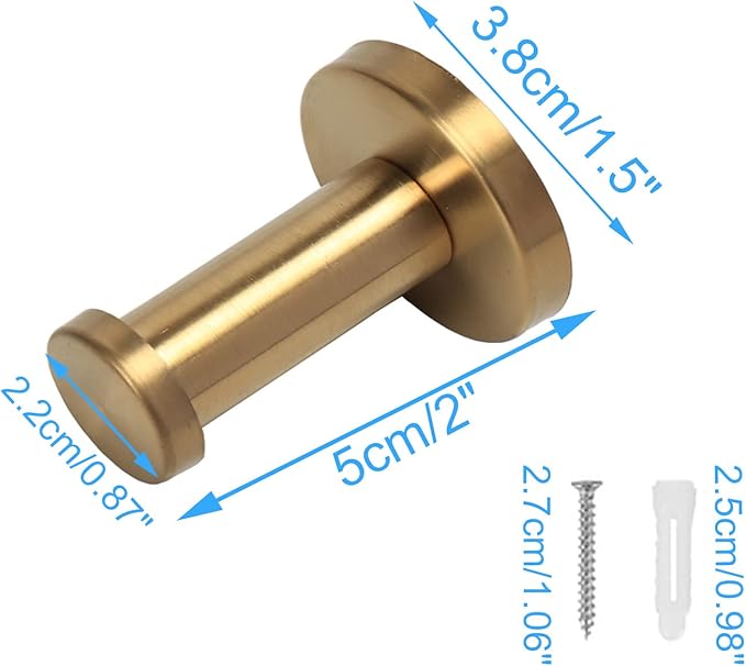 Bath Towel Hooks, 6 Pack Round Coat Hooks, Sturdy Wall Mounted Robe Hook, SUS 304 Stainless Steel Heavy Duty Clothes Hanger, Wall Towel Hooks for Bathroom Bedroom Kitchen (2 in, Gold)