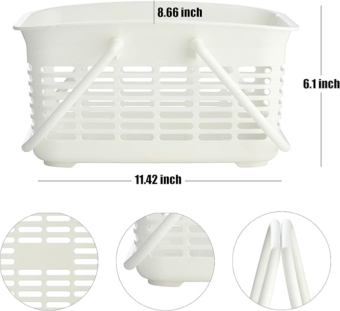 ALINK Plastic Shower Caddy Basket with Handle, Portable Organizer Storage Basket for College Dorm, Bathroom, Kitchen - White
