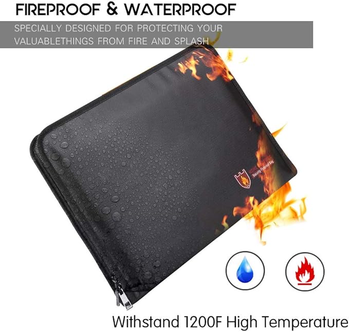 Fireproof Document Bag Fire & Water Resistant File Folder A4 Size 12 Pockets Fireproof Waterproof Safe Document Holder, Non-Itchy Silicone Coated Portable Filing Pouch for Legal Document(Colorful)