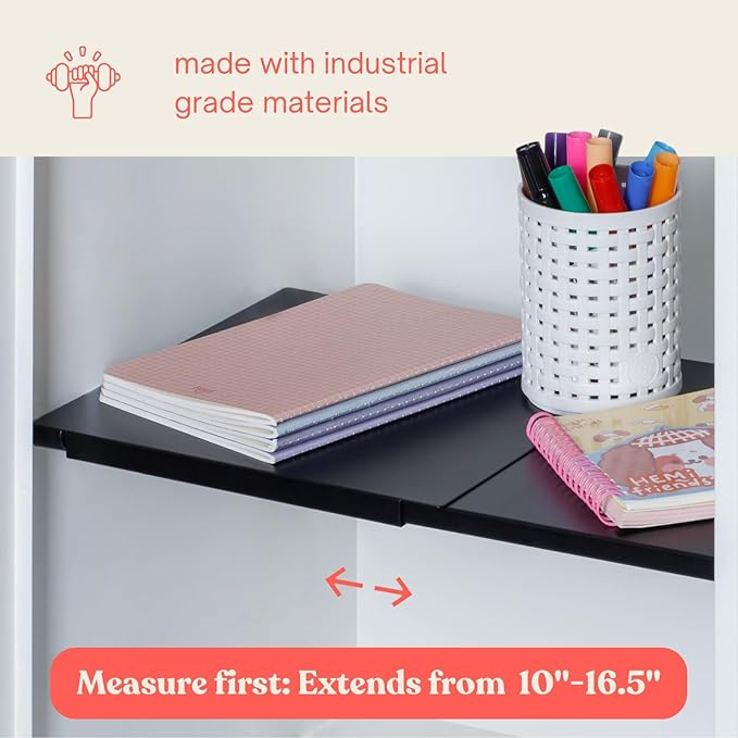 Metal Adjustable Locker Shelf | Heavy Duty Powder-Coated Steel Locker Organizer for School & Gym (Small - Max 16.5")