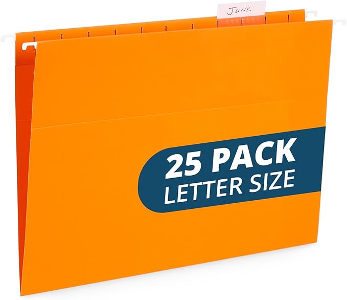 Blue Summit Supplies Hanging File Folders, 25 Reinforced Hang Folders, Designed for Home and Office Color Coded File Organization, Letter Size, Orange, 25 Pack-NeatNest