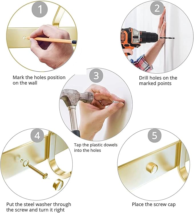 AZW Coat Rack Wall Mount,Heavy Duty Stainless Steel Metal Coat Hooks Hanging for Robes Bags Keys Hat Clothes and Bathroom Door Towels Hanger(Brusshed Brass Gold 6 Hooks)-NeatNest